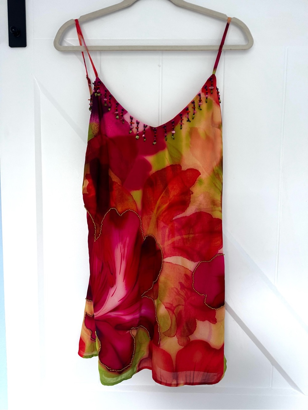 White Fox Boutique size large Pink Floral Beaded mini dress with low back